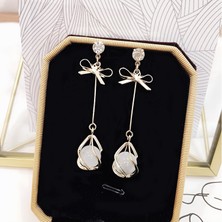 Renjie Shop C Altın Tarzı Taş Küpe Moda Ince Yay Küçük Yıldırım Bayan Küpe Uzun Kulaklık Eşarplar (Yurt Dışından)