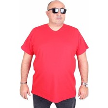 Starbattal Erkek Büyük Beden Likralı Basic V Yaka Tişört 11170 Kırmızı