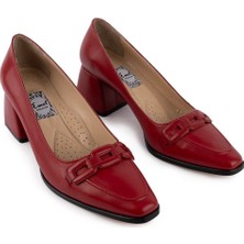 Hakiki Deri Modern Kalın Topuk Ayakkabı Kırmızı 410