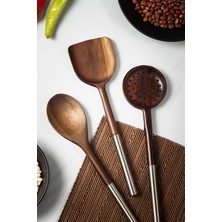 EW's Kitchenware Akasya 3 Lü Servis Kaşığı & Servis Kevgiri & Servis Spatulası & Salata Servis Seti