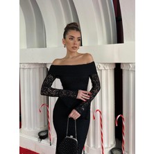Madonna Yaka Tasarım Dantel Elbise