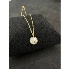 Luna Gümüş Ithal Sedefli Içinde Yıldız Gümüş Kadın Kolye
