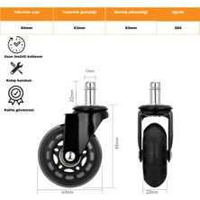 Ofis Fix 64mm Silikon Oyuncu Koltuğu Tekeri | Ofis Koltuk Tekeri | Ultra Sessiz Sandalye Tekeri