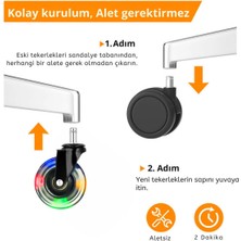 Ofis Fix 75mm RGB Silikon Oyuncu Koltuğu Tekeri | Ofis Koltuk Tekeri | Ultra Sessiz Sandalye Tekeri