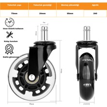 Ofis Fix 75mm RGB Silikon Oyuncu Koltuğu Tekeri | Ofis Koltuk Tekeri | Ultra Sessiz Sandalye Tekeri