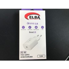 Elba ELB02-20WPD Beyaz 20W Usb-C Şarj Kafa Pd 3.0-Qc4.0(Akıllı Koruma-Hızlı Şarj-Isıya Dayanıklı)