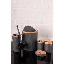 Flosoft Bambu Desenli Modern 5'li Banyo Seti Çizgili Gri
