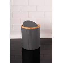 Flosoft Bambu Desenli Modern 5'li Banyo Seti Çizgili Gri