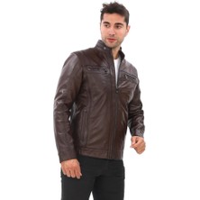 Spor Model Erkek Deri Mont Fındık Renk