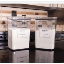 Kitchen Pembelia 2 Adet Etiketli Deterjan Kutusu Vakum Kapaklı Renkliler Beyazlar Deterjan Saklama Kabı 2900 ml