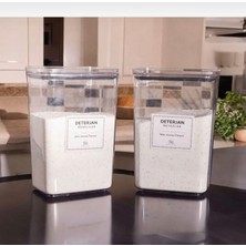Kitchen Pembelia 2 Adet Etiketli Deterjan Kutusu Vakum Kapaklı Renkliler Beyazlar Deterjan Saklama Kabı 2900 ml
