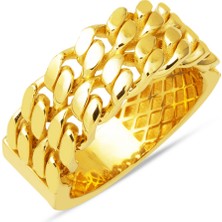 Bilezikci Çift Sıra Gurmet Zincirli Altın Yüzük 14 Ayar