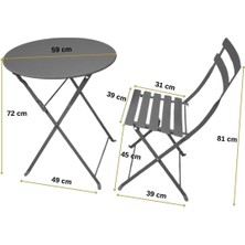 Gazelle Bistro Serisi Katlanır Metal Masa Sandalye Seti: Yakut Kırmızı RAL3003, Yuvarlak: 59  cm , Restoran Sandalye