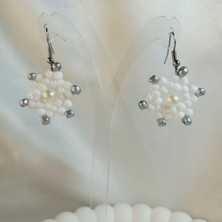 Crystal Atelier İnci Detaylı Kum Boncuk Miyuki New Kar Tanesi Küpe