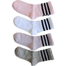Butik Kız Çocuk 4 Adet Renkli Çizgili Kolej Çorap 5-6, 7-8,9-10,11-12 Yaş