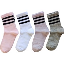 Butik Kız Çocuk 4 Adet Renkli Çizgili Kolej Çorap 5-6, 7-8,9-10,11-12 Yaş