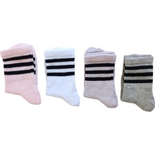 Butik Kız Çocuk 4 Adet Renkli Çizgili Kolej Çorap 5-6, 7-8,9-10,11-12 Yaş
