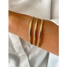 Stainless Steel Ajda Zigzag Desenli Gold Renk Bilezik 3 Lü