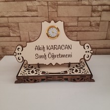 Kişiye Özel Dekoratif Ahşap Saatli Masa Isimliği