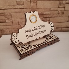 Kişiye Özel Dekoratif Ahşap Saatli Masa Isimliği