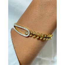 Stainless Steel Buğday Model Zirkon Taşlı Çelik Kelepçe