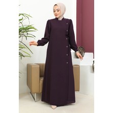 Bağlamalı Çıt Çıt Detaylı Ferace - Mürdüm