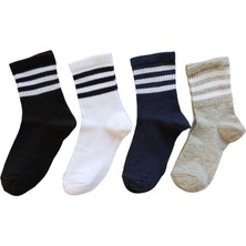 Butik Erkek Çocuk 4 Adet Çizgili Kolej Çorap 5-6,7-8,9-10,11-12 Yaş