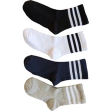 Butik Erkek Çocuk 4 Adet Çizgili Kolej Çorap 5-6,7-8,9-10,11-12 Yaş