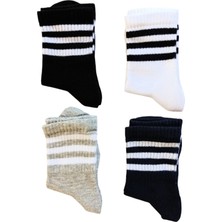 Butik Erkek Çocuk 4 Adet Çizgili Kolej Çorap 5-6,7-8,9-10,11-12 Yaş