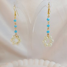 Kristal Taşı Sallantılı Inci Boncuk Çiçek Küpe