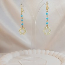 Kristal Taşı Sallantılı Inci Boncuk Çiçek Küpe