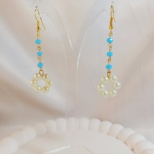 Kristal Taşı Sallantılı Inci Boncuk Çiçek Küpe