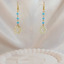 Kristal Taşı Sallantılı Inci Boncuk Çiçek Küpe
