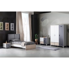 Doressa Thor Genç Odası Takımı 5 Parça Gri Yonga Levha Malzeme ile Şık ve Fonksiyonel