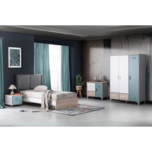 Doressa Thor Genç Odası Takımı 5 Parça Yonga Levha Malzeme ile Modern Tasarım Yeşil