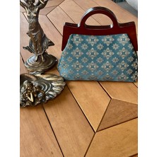 Jophiel Raphael - Ahşap Burslu Kumaş Çanta, Clutch, El Çantası, Portföy, Kadın Çanta, Çanta