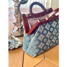 Jophiel Raphael - Ahşap Burslu Kumaş Çanta, Clutch, El Çantası, Portföy, Kadın Çanta, Çanta