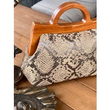 Jophiel Raphael - Ahşap Burslu Kumaş Çanta, Clutch, El Çantası, Portföy, Kadın Çanta, Çanta