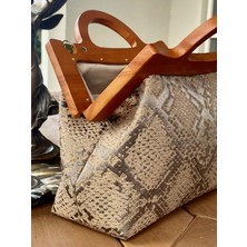 Jophiel Raphael - Ahşap Burslu Kumaş Çanta, Clutch, El Çantası, Portföy, Kadın Çanta, Çanta