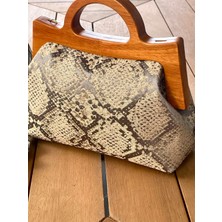 Jophiel Raphael - Ahşap Burslu Kumaş Çanta, Clutch, El Çantası, Portföy, Kadın Çanta, Çanta
