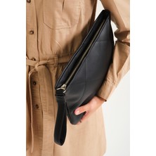 Soyipo Kadın Astarlı Siyah Deri Clutch Çanta El Çantası Portföy