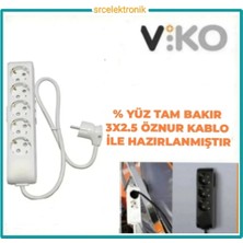 Viko Multi-Let 5 Li 3x2.5 Öznur Kablo Tam Bakır (1 ile 15 Metre Arası) Topraklı Çocuk Korumalı Uzatma Grup Priz ( 3x2.5 Ttr Öznur Kablo Tam Bakır)