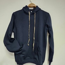 Kapüşonlu, 3 Iplik, Pamuklu, Cepli, Basic, Lacivert Sweatshirt