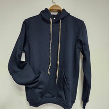 Kapüşonlu, 3 Iplik, Pamuklu, Cepli, Basic, Lacivert Sweatshirt