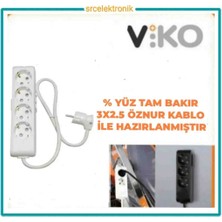 Viko Multi-Let 4 Lü 3x2.5 Öznur Kablo Tam Bakır (1 ile 15 Metre Arası) Topraklı Çocuk Korumalı Uzatma Grup Priz ( 3x2.5 Ttr Öznur Kablo Tam Bakır)