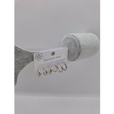 Stainless Steel Çelik Halka Küpe Seti 6 Lı Gümüş Rengi