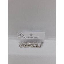 Stainless Steel Çelik Halka Küpe Seti 6 Lı Gümüş Rengi