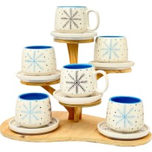 Gezdikçe Bilelim 6'lı Kar Tanesi Double Tabaklı Kupa, Yeni Yıl, El Yapımı Seramik Kupa, Seramik Kupa, Mug