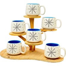Gezdikçe Bilelim 6'lı Kar Tanesi Double Tabaklı Kupa, Yeni Yıl, El Yapımı Seramik Kupa, Seramik Kupa, Mug