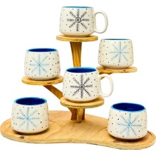 Gezdikçe Bilelim 6'lı Kar Tanesi Double Tabaklı Kupa, Yeni Yıl, El Yapımı Seramik Kupa, Seramik Kupa, Mug